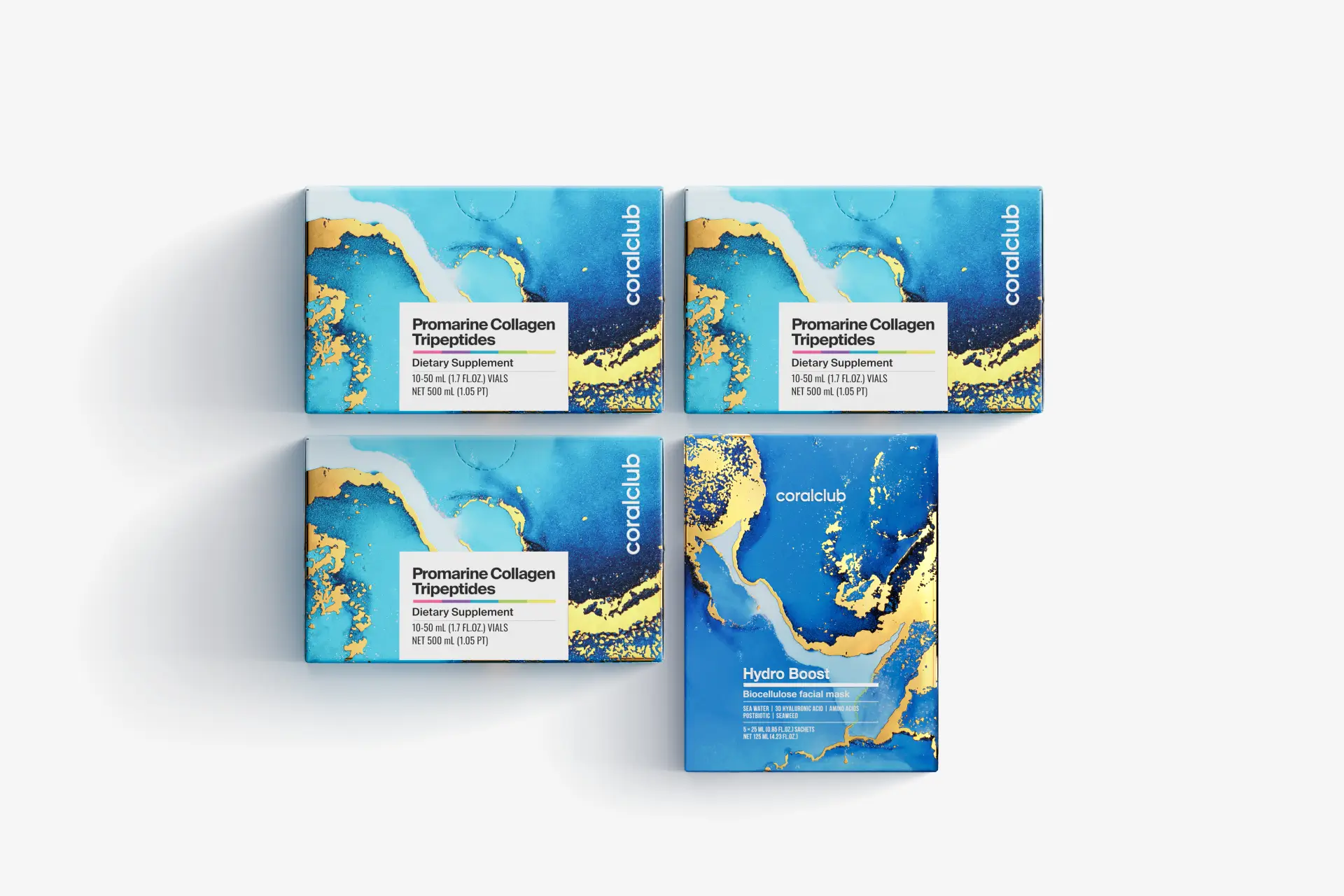 Rinkinys Promarine Collagen Tripeptides (1 mėnesio kursas) + Hydro Boost Biocellulose Facial Mask (5 maišeliai)